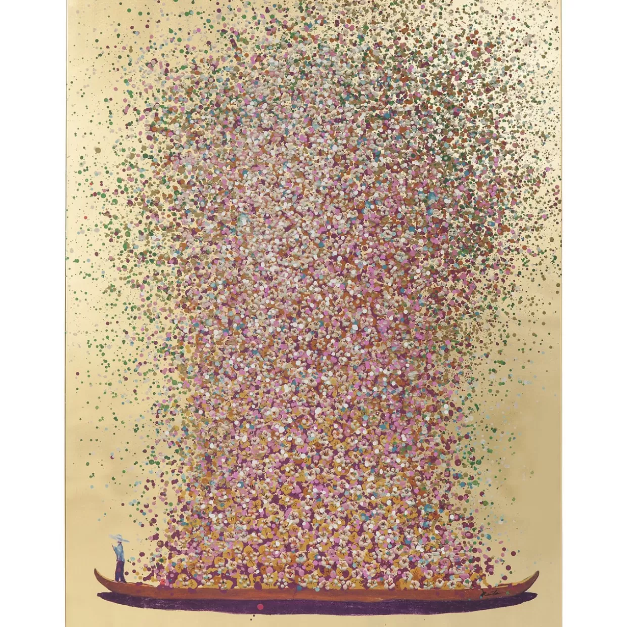 KARE Design Bilder | Bild Touched Flower Boat Gold Pink 100X80Cm