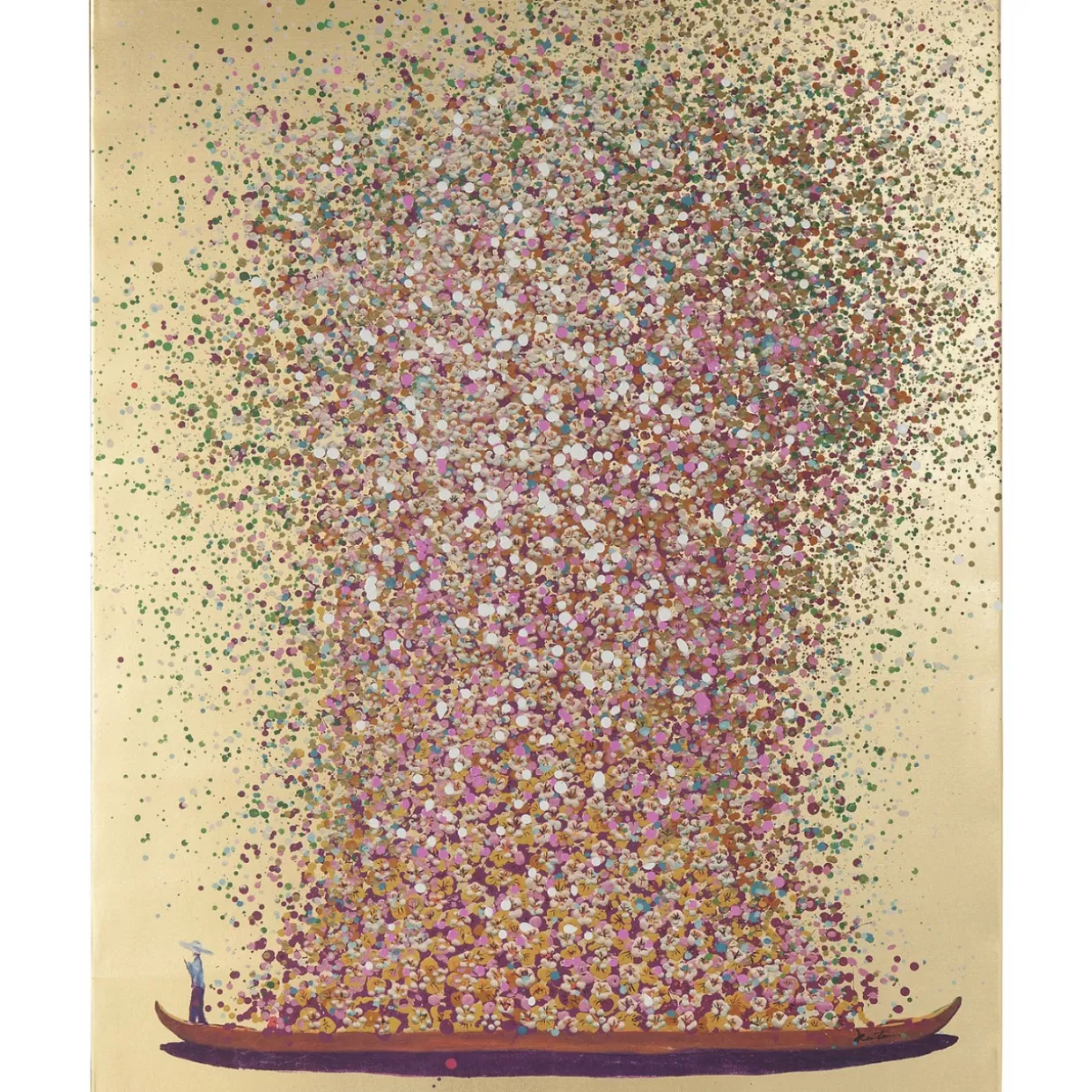 KARE Design Bilder | Bild Touched Flower Boat Gold Pink 160X120Cm