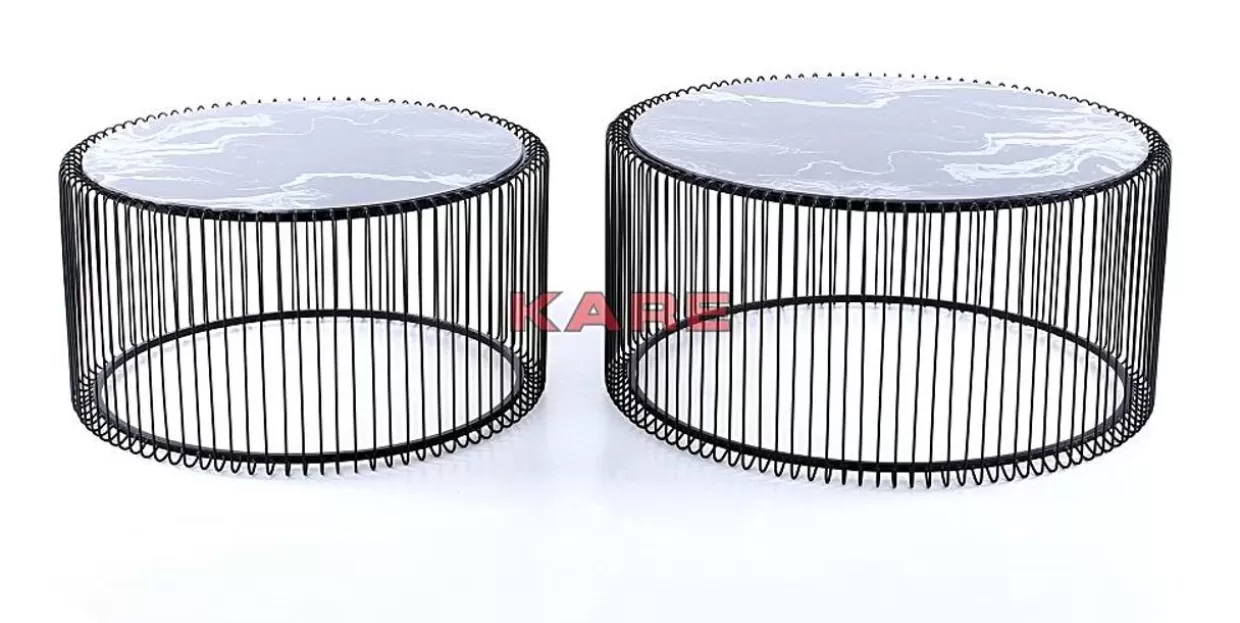 KARE Design Tische | Couchtisch Wire Glas Marble Schwarz (2/Set)