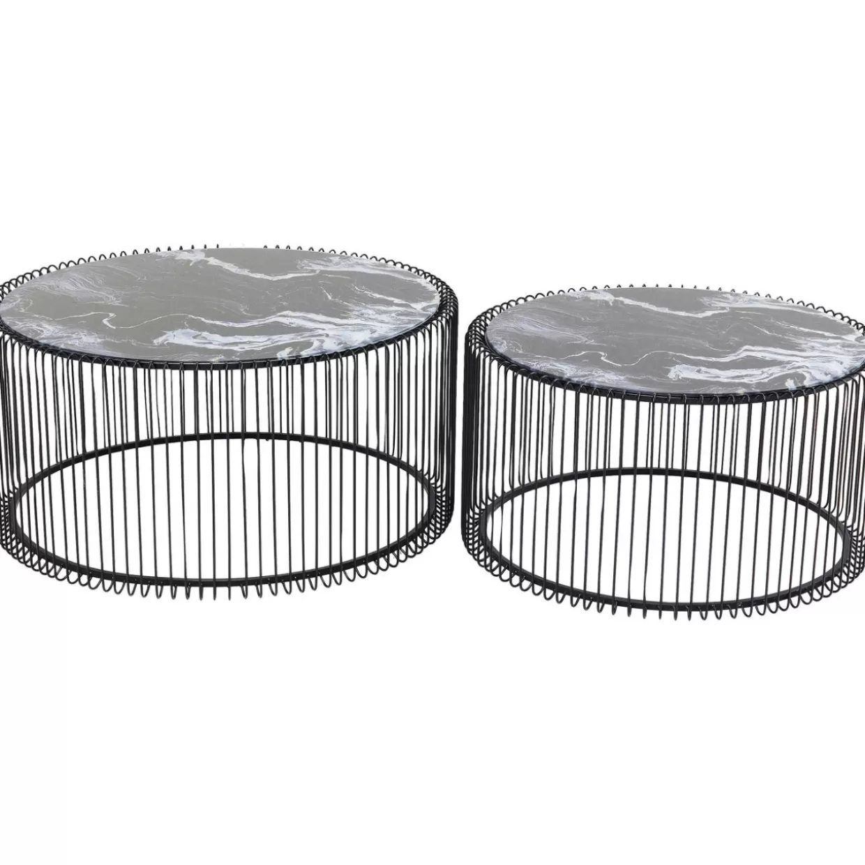KARE Design Tische | Couchtisch Wire Glas Marble Schwarz (2/Set)