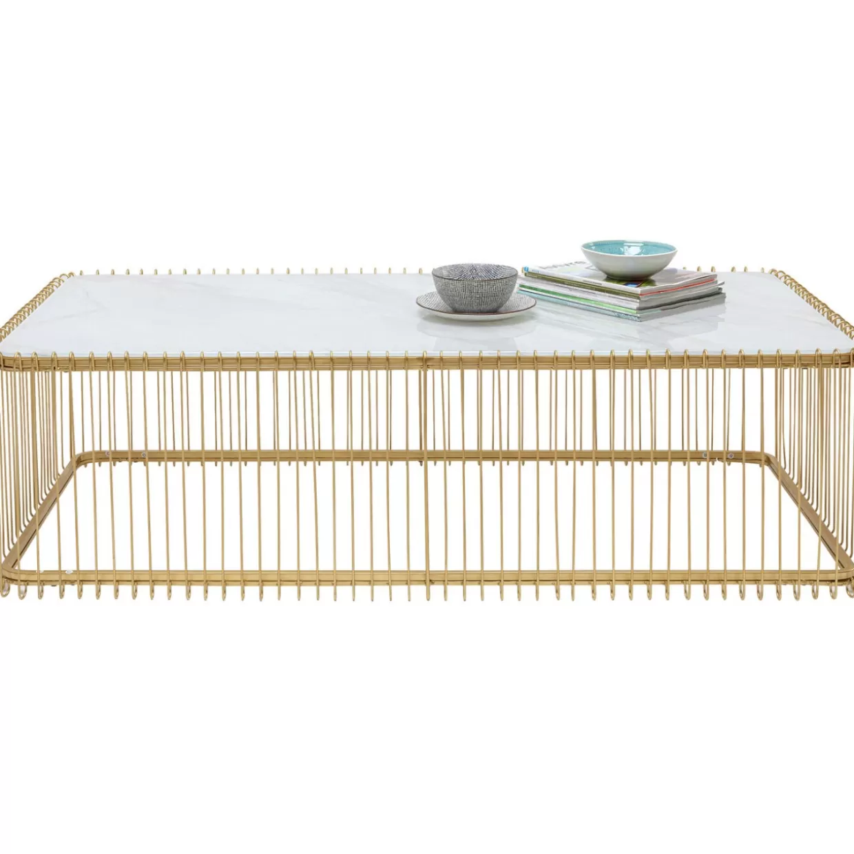 KARE Design Tische | Couchtisch Wire Glas Marble Weis 145X70Cm