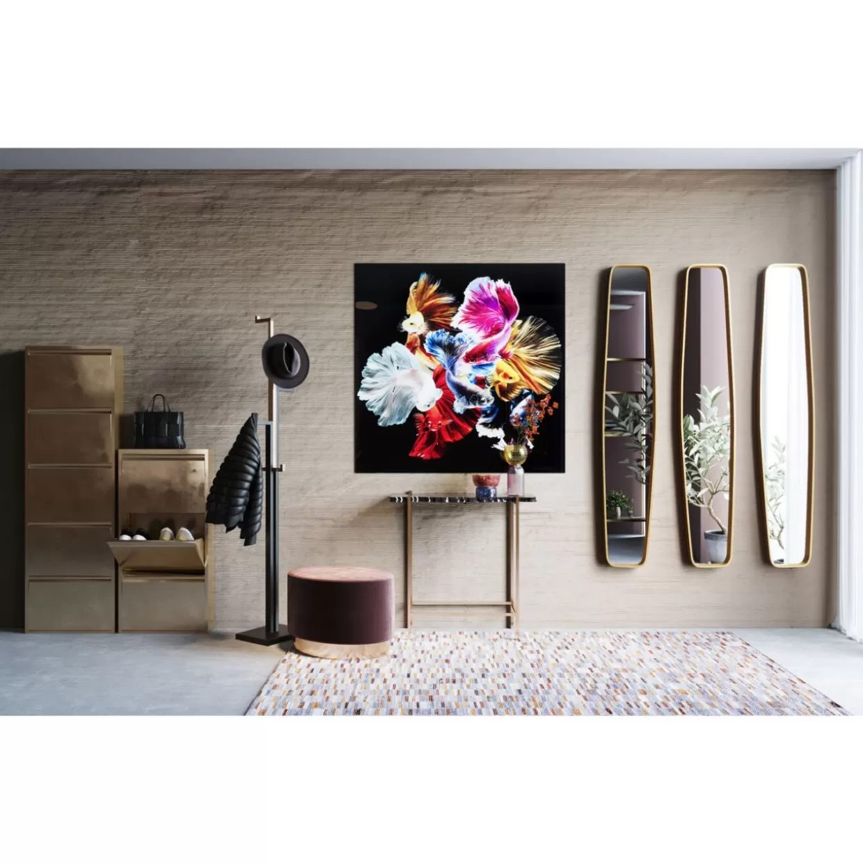 KARE Design Bilder | Glasbild Colorful Swarm Fish 120X120Cm